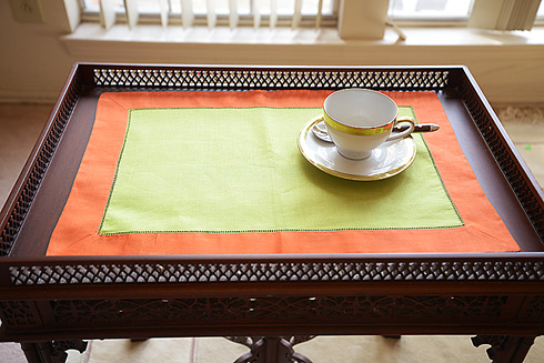 Multicolor Hemstitch Placemat 14"x20".Macaw Green & Flame Orange